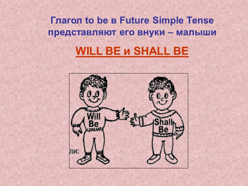 Глагол to be в Future Simple Tense представляют его внуки – малыши  WILL